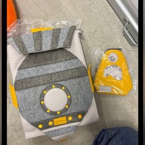 Coco village rocket adventure kids boys gray  Yellow Felt backpack w Pencil pen